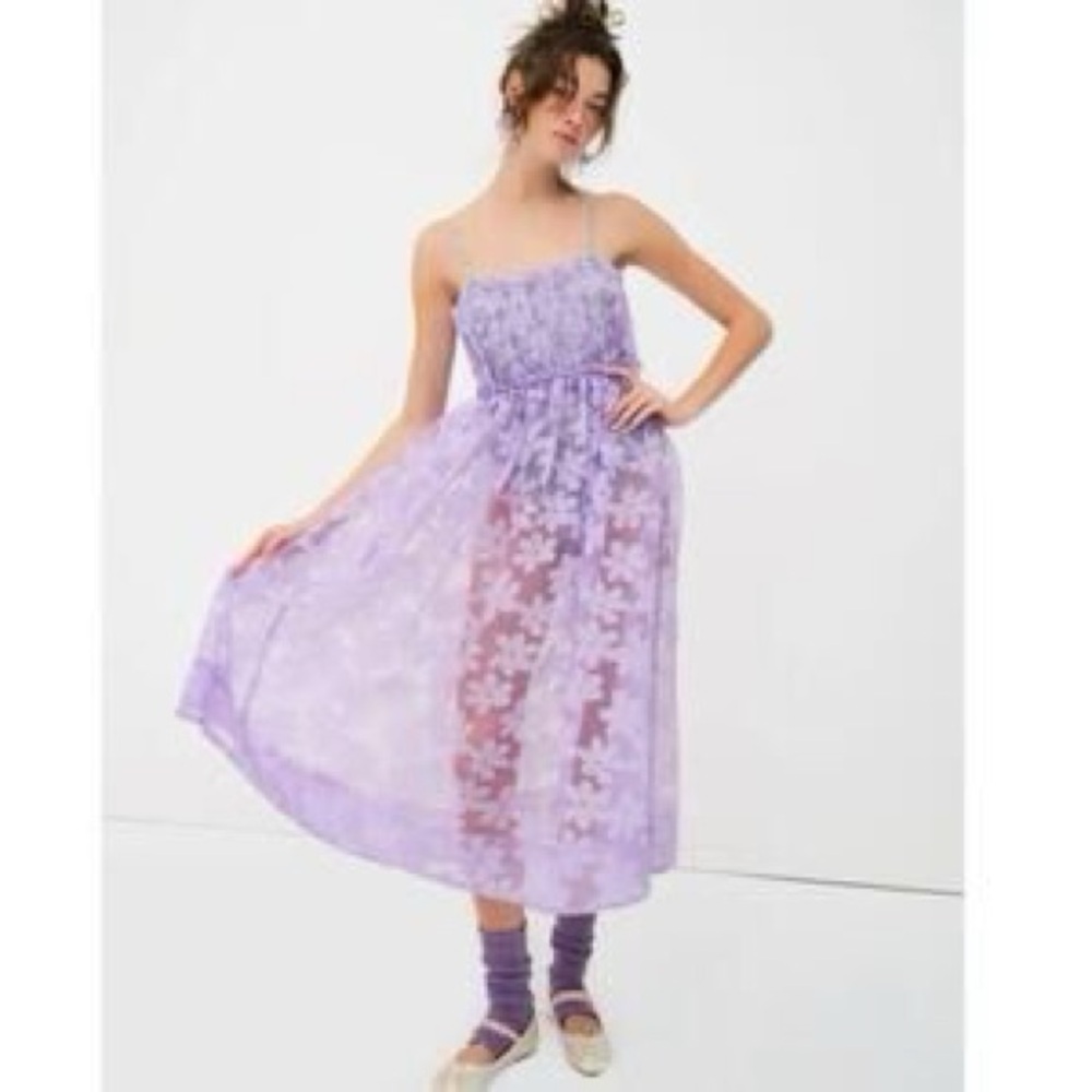 For Love And Lemons Lavender Floral Lace Midi Dress
